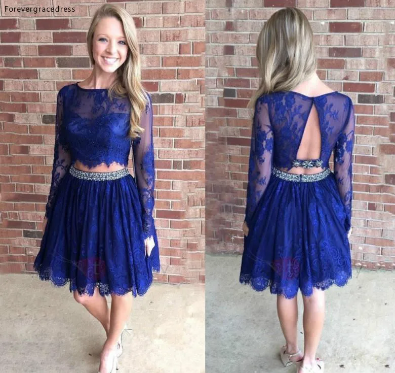 

Glamorous Royal Blue Prom Dress A Line Long Sleeves Short Juniors Sweet 15 Graduation Cocktail Party Dress Plus Size