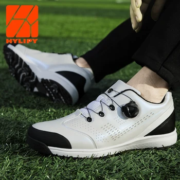 

Golf Shoes Men Waterproof Golf Wear Size 38-45 Mesh Lining Breathable Anti-slip Sneaker Sports Knobs Buckle Shoes Rubber Outsole