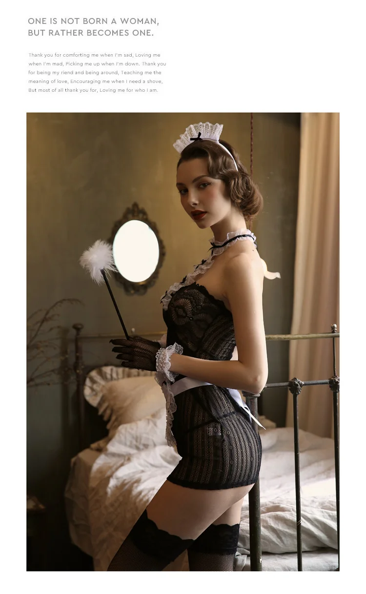 Sex Product French Maid Nightdress Sexy Costumes Women Teddy Lingerie Hot Lace See Through School Girl Uniform Erotic Underwear