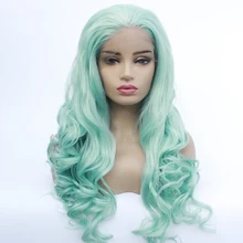 Зеленый парик для женщин, длинные волнистые парики на кружеве с естественными волосами, дешевый светильник, зеленые синтетические волосы, парики для косплея, вечерние