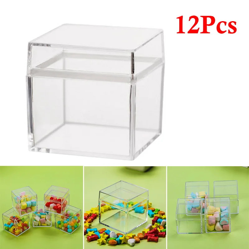 

12PCS 5CM Hollow Cube Transparent Plastic Candy Box Imitate Crystal Box Gift Boxes A Bag Package Candy Christmas