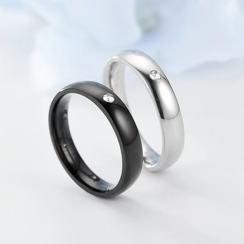 Anéis de aço inoxidável para mulheres simples мкм zircão noivado moda jóias anéis para festa de Casamento masculino
