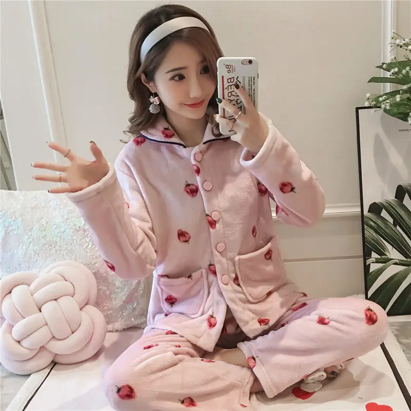 pajamaset M-5XL, зимний пижамный комплект, для женщин, длинный рукав, фланелевый, толстый, коралловый бархат, мультяшная Пижама, длинная Пижама, милые животные, женский домашний костюм - Цвет: pajamaset