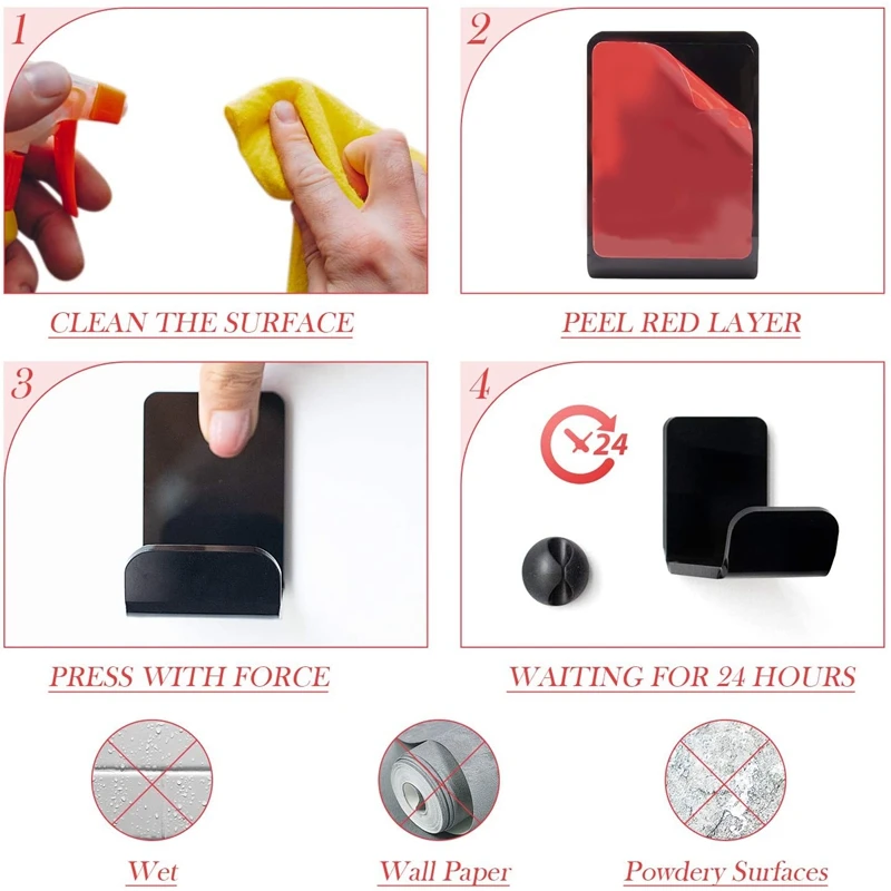 Headset Stand 4 PCS Hanger Wall Mount Holder No Drilling Required Universal Headphone Holder Hook with Cable Clip