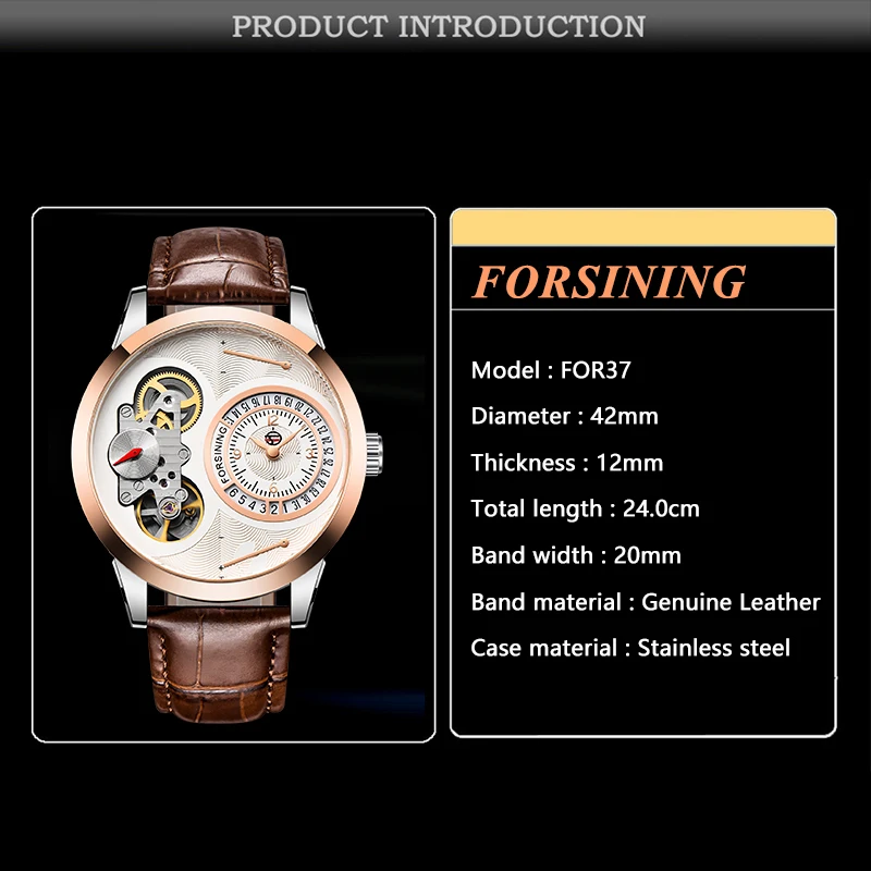 Forsining, модные часы с циферблатом, турбийон, розовое золото, чехол, коричневый, натуральная кожа, мужские часы, Топ бренд, Роскошные автоматические часы