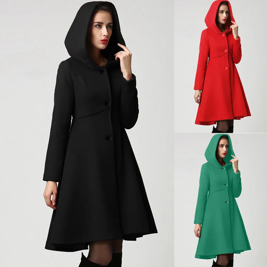 Зимнее женское пальто manteau femme, накидка с капюшоном, элегантное женское Шерстяное Пальто с карманами на талии, abrigo mujer casaco feminino