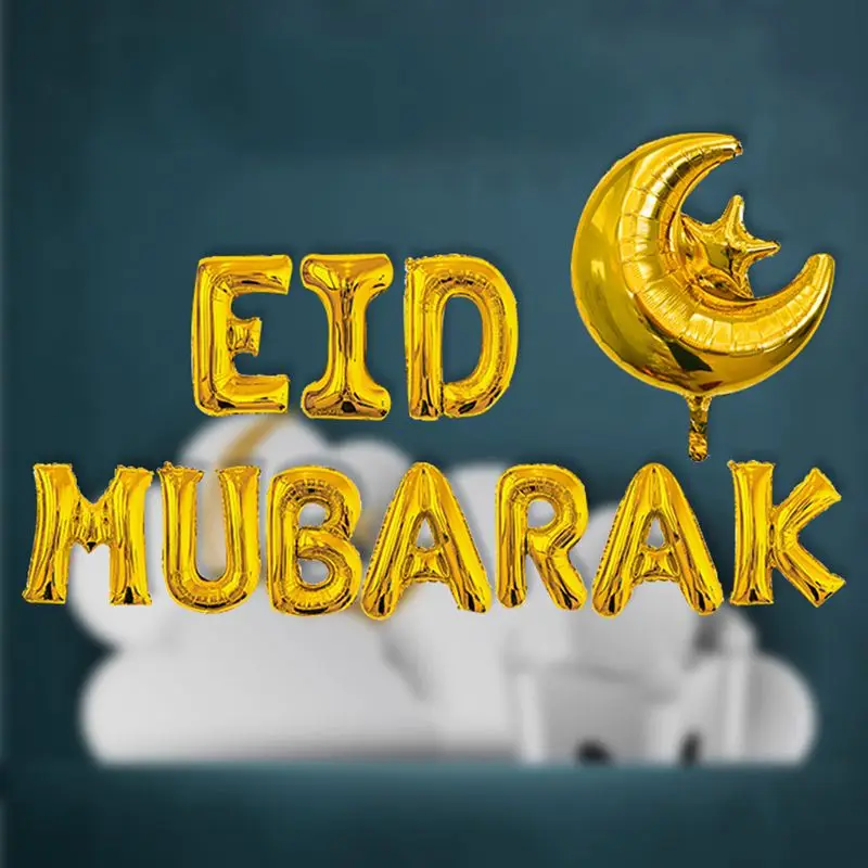 

16'' Happy Eid Mubarak Ramadan Letter Foil Balloons Decoration Alphabet Banners Moon Set Party Supplies For Muslim