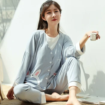 

3PCS/Set Cartoon Print Cotton Maternity Nursing Sleepwear Spring Autumn Breastfeeding Pajamas Feeding Homewear Sleep Lounge Wear