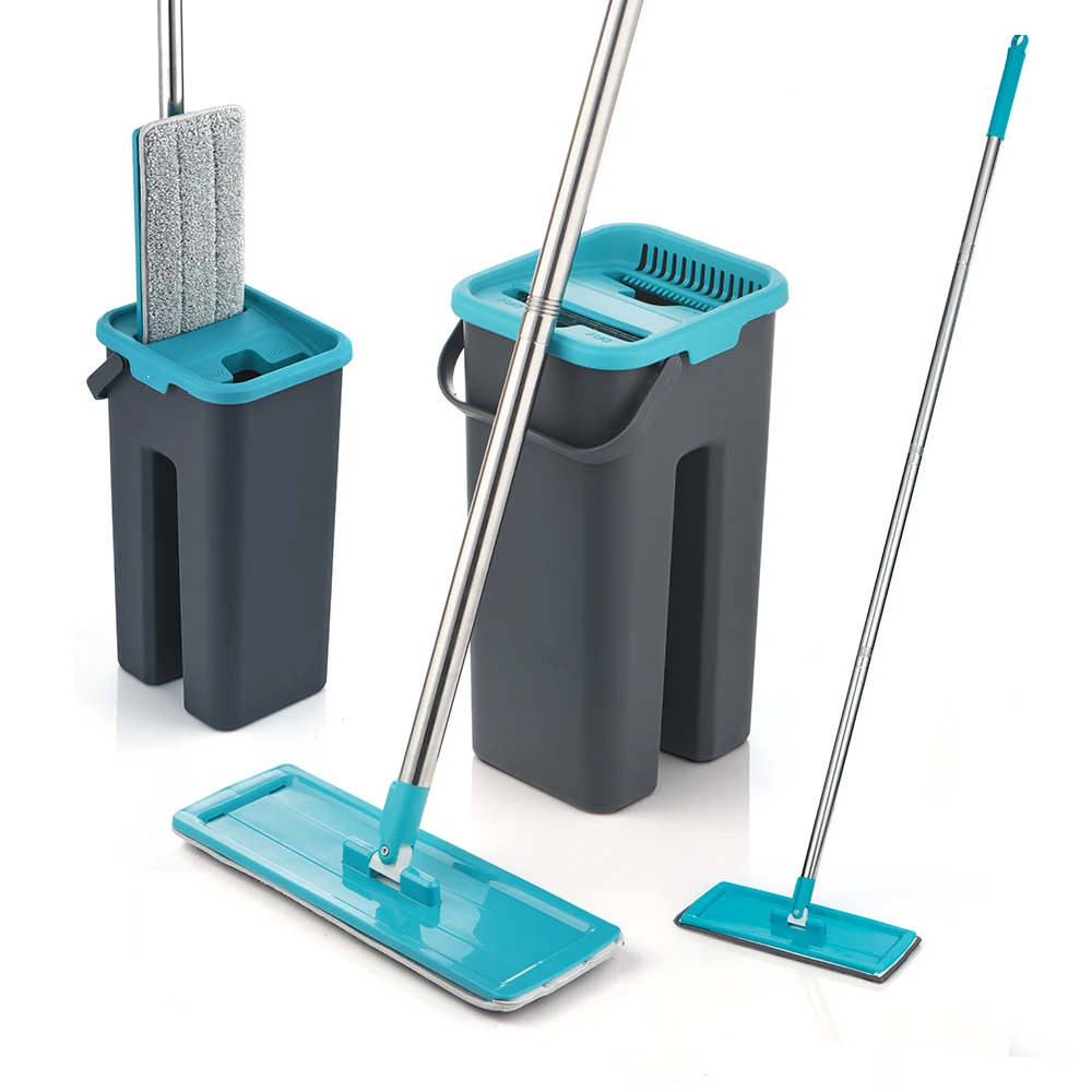 Flat Mop Bucket System Separates Dirty and Clean Water Hands Free Self
