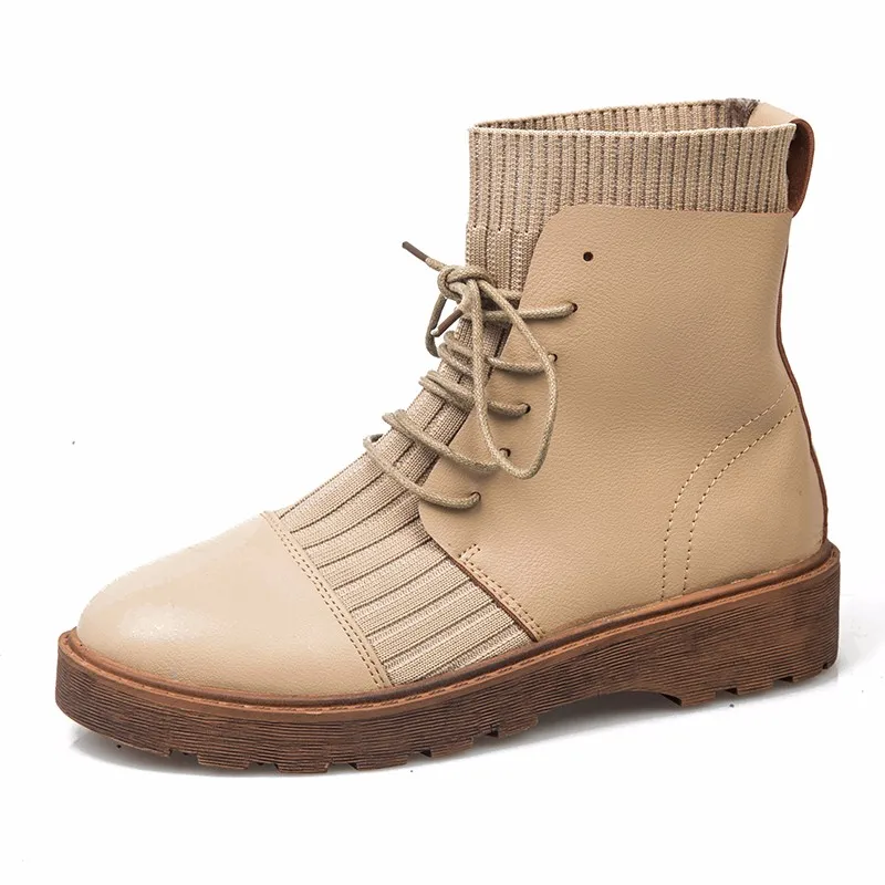 Г. bottines pour les femmes, вязаные осенне-зимние женские ботинки на шнуровке Нескользящие ботильоны для женщин с круглым носком на шнуровке - Цвет: khaki