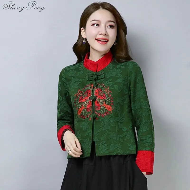 Traditional Chinese Clothing For Women China Shirt Chinese Style Tops Jacket Cotton Printing Vertical Cheongsam Tops V1734