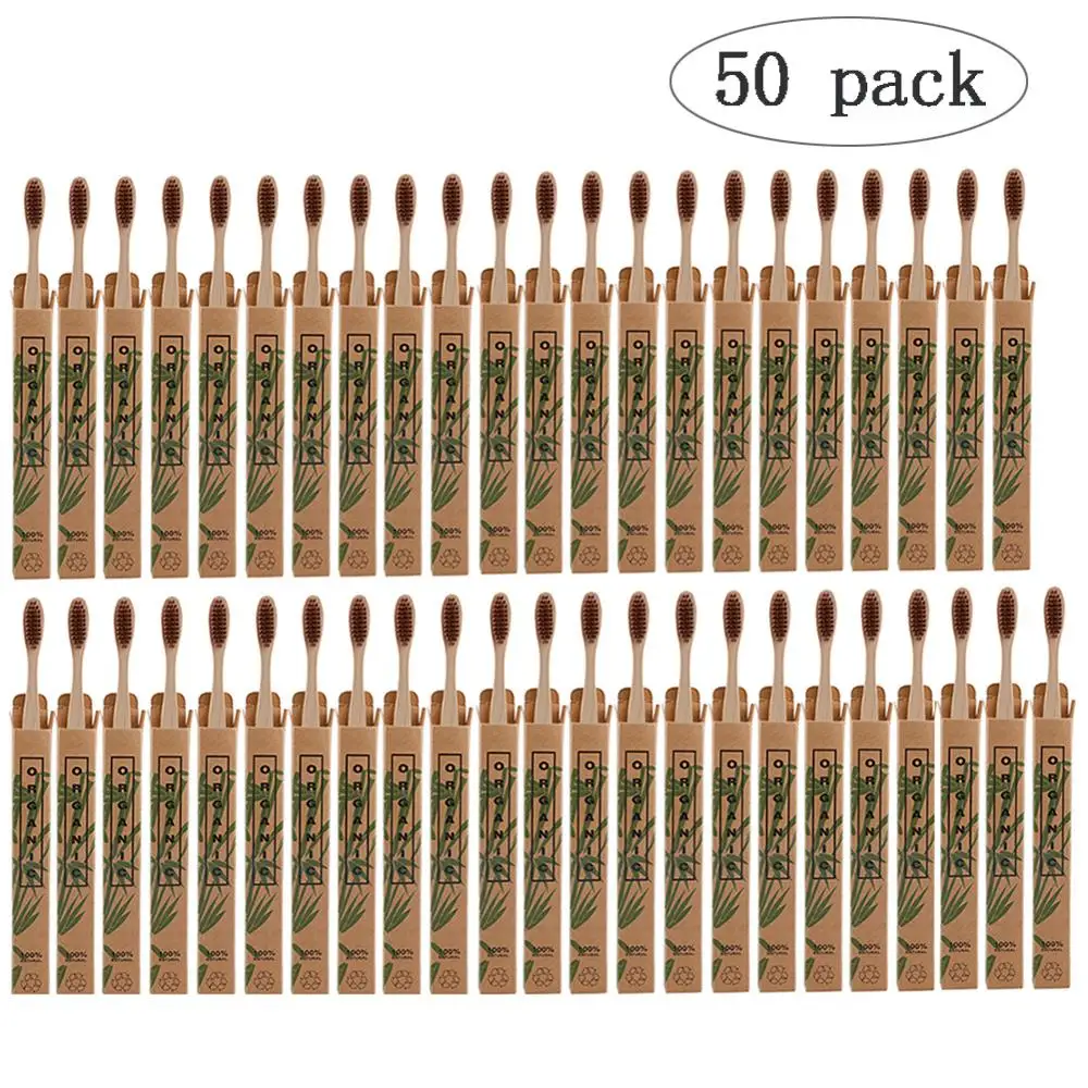 50 шт./лот зубная щетка из натурального бамбука экологически чистый уход за полостью рта ИНСТРУМЕНТ для здоровья мягкая щетина белые зубные щетки