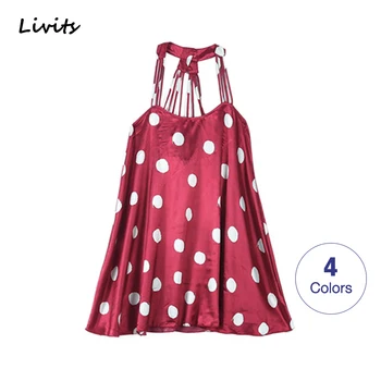 

Women's Pyjamas Premium Satin Silk Backless Nightgown Nightdress Sleepwear Nightwear Nighty Halter Polka Dot Sexy For Female
