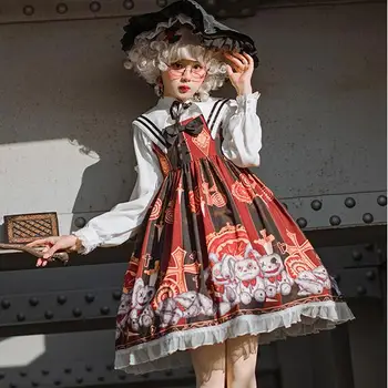 

Gothic style lolita dress detachable collar lace kawaii dress printing gothic lolita jsk sleeveless high waist victorian dress