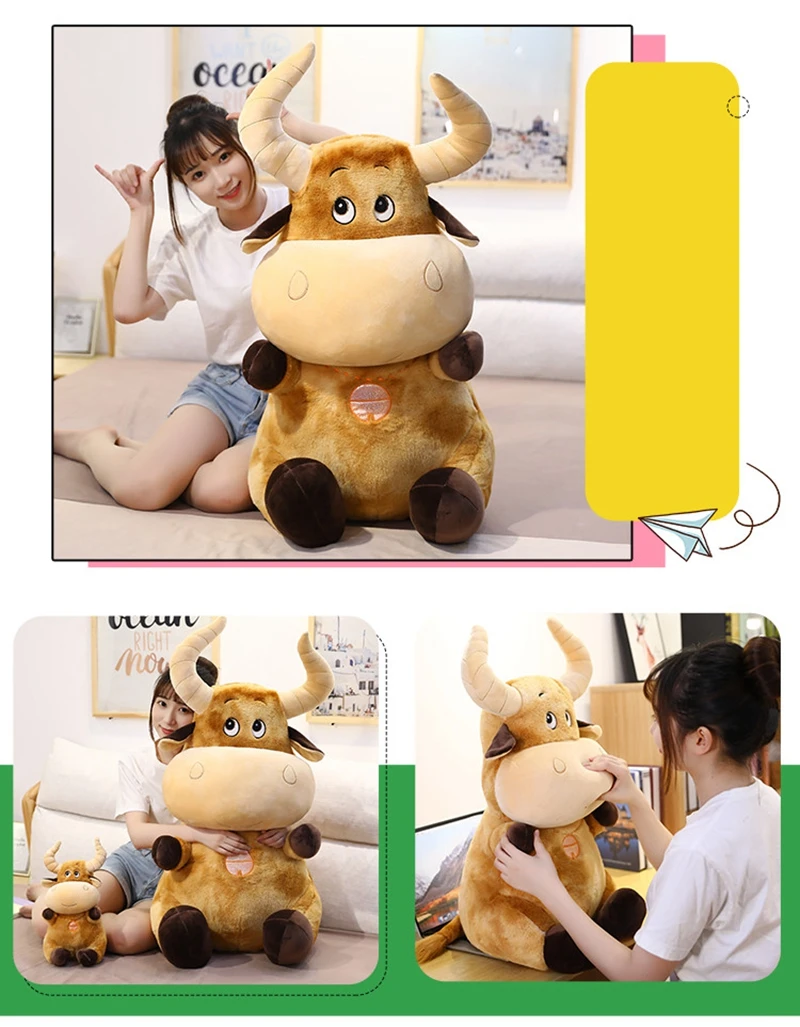 new giant animal bull plush toy cute cartoon cow doll zodiac cow for children gift decoration 39inch 100cm DY50873 (13)