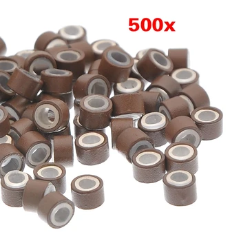 

500 Pcs Brown 5mm Silicone Lined Micro-ring Links Beads for I Stick Hair Extension Installation and Feathers