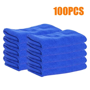 

100pcs Blue Car Polishing Wash Towel Microfiber 25*25cm Cloth Waxing Rag Buffing Pad Caleaner Auto Towels