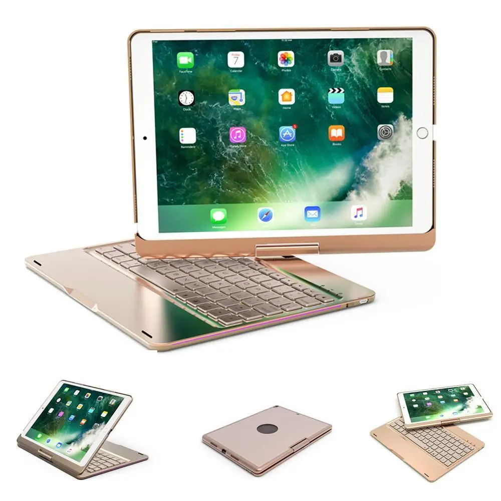 

360 Rotating Bluetooth 7 Colors Backlit Aluminum Keyboard Case Cover For iPad 2017 2018 9.7 inch iPad Air 12 Pro 9.7 10.5 2019