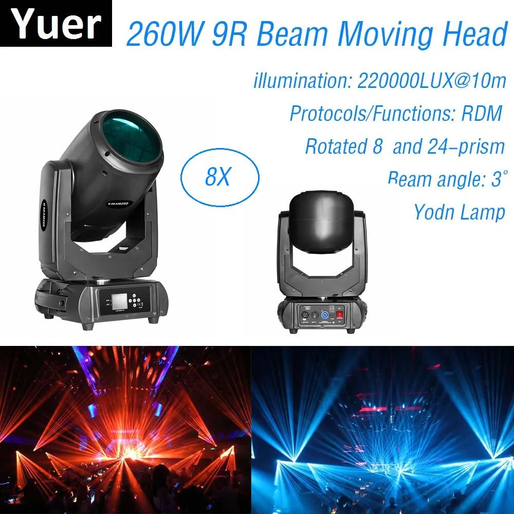 

Dj Equipment 260W 9R Moving Head Light Lyre Beam Light DMX Stage Light Effect 8 + 24 Facet Prism Wedding Stage Dj Light Music