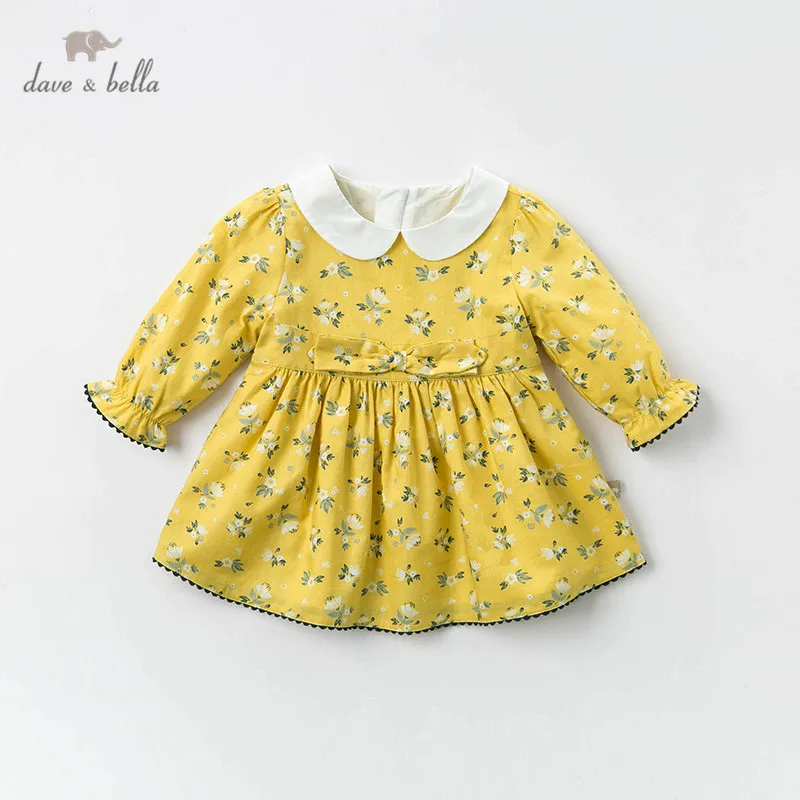 Dave bella/DBM12837; весеннее платье принцессы с милым бантом и цветочным рисунком для маленьких девочек; детское модное праздничное платье; одежда в стиле Лолиты для маленьких детей