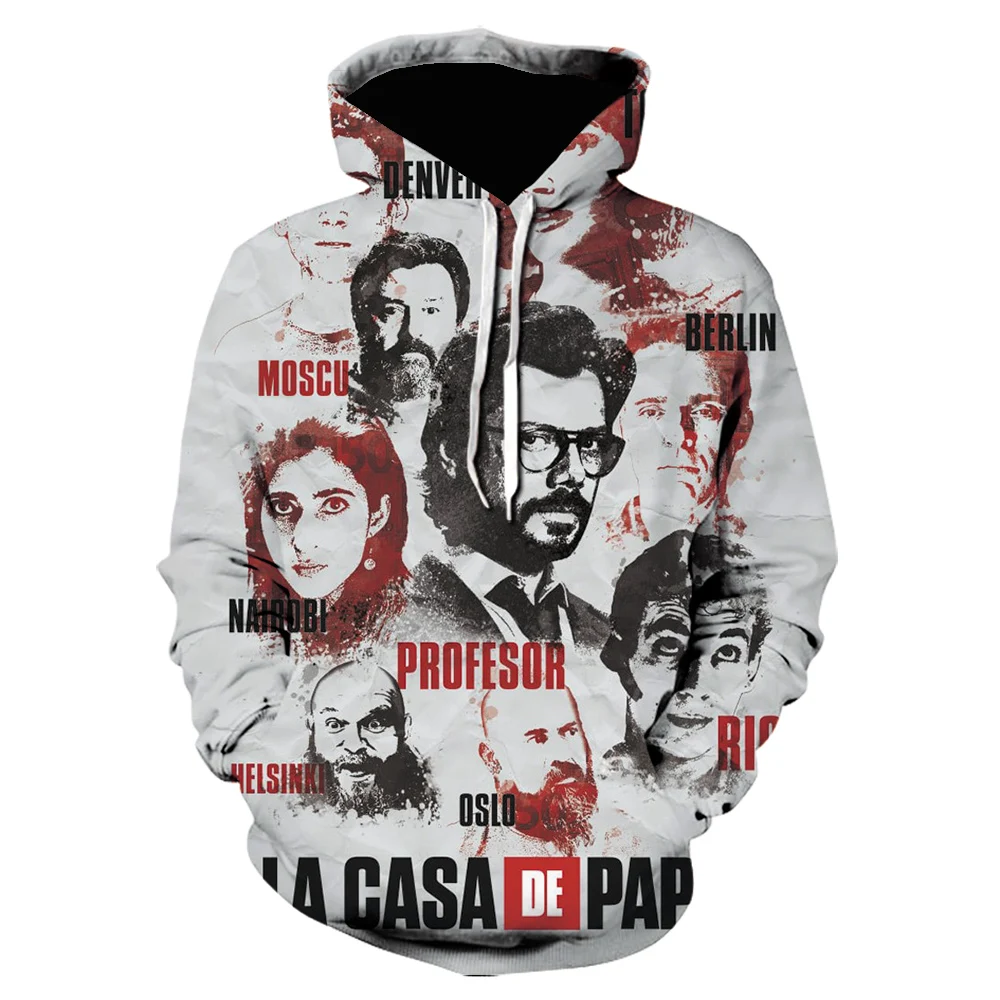 Новое поступление женские/мужские толстовки с 3D принтом La Casa De Papel капюшоном Poleron