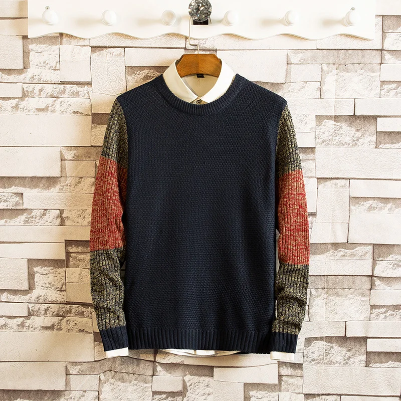 Autumn New Sweater Men Slim Fashion Sweter Clothes Contrast Color Casual Knit Sweaters Man Wild Loose Long-sleeved Pullover Men Autumn New Sweater Men Slim Fashion Sweter Clothes Contrast Color Casual Knit Sweaters Man Wild Loose Long-sleeved Pullover Men