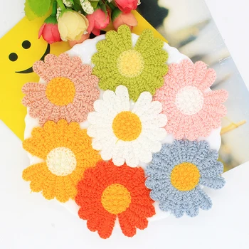 

20pcs/lot 6.5cm Embroidery sun flower daisy applique For Bow Clip Accessories DIY Kid cloth patches Appliques