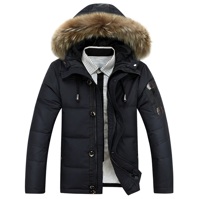 

Men's Fur Collar Down Jackets Winter Warm Parkas Coat Casual Padded Hooded Overcoat Windbreaker Jackets Thicken Warm Down Parkas