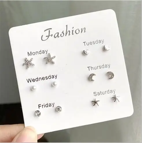 

e 1406 Korean version of the stars moon pearl 6 sets of earrings female fashion sweet jewelry accessories factory direct