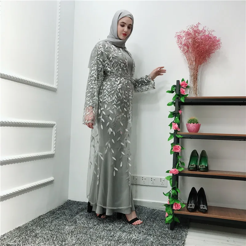 Роскошные мусульманские с вышивкой Абая Длинные платья кардиган кимоно выдалбливают длинный халат платья Jubah Ближний Восток ИД Рамадан исламский