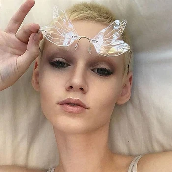 

ZUEE Steampunk Sunglasses Vintage Dragonfly Fashion Rimless Sunglasses Women Men Frameless Gradient Clear Lens Glasses