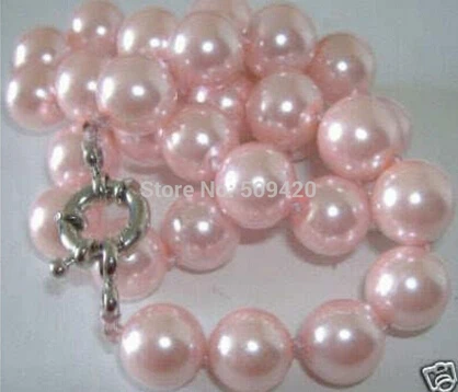 free shipping >10mm Pink South Sea Shell Pearl Necklace 18"