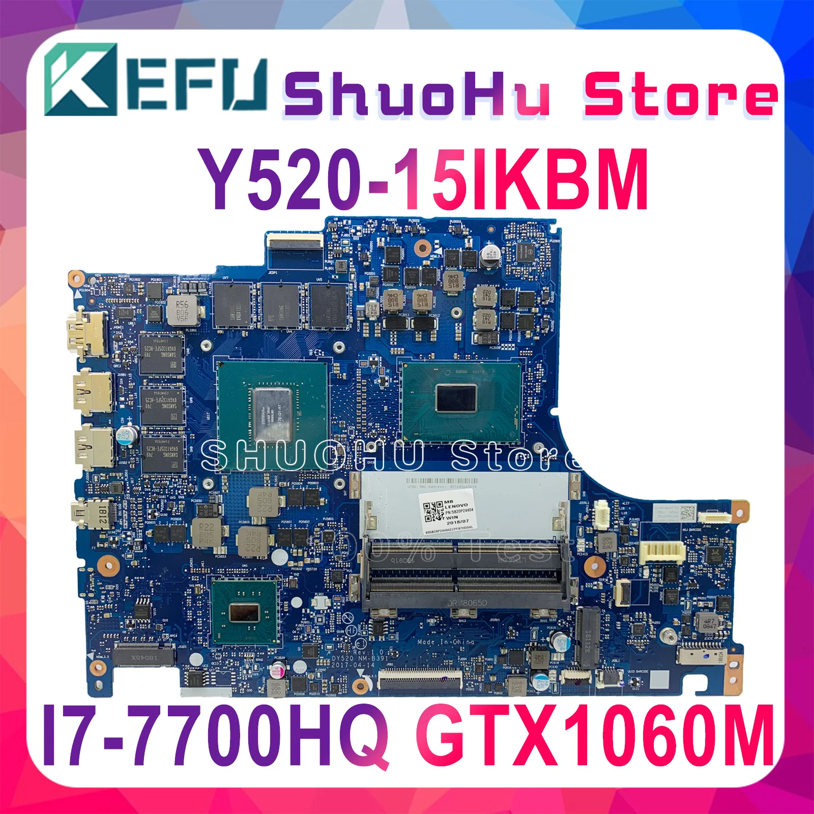 DY520 NM B391 материнская плата для ноутбука Lenovo Y520 15IKBM Материнская i7 7700HQ GTX1060TI