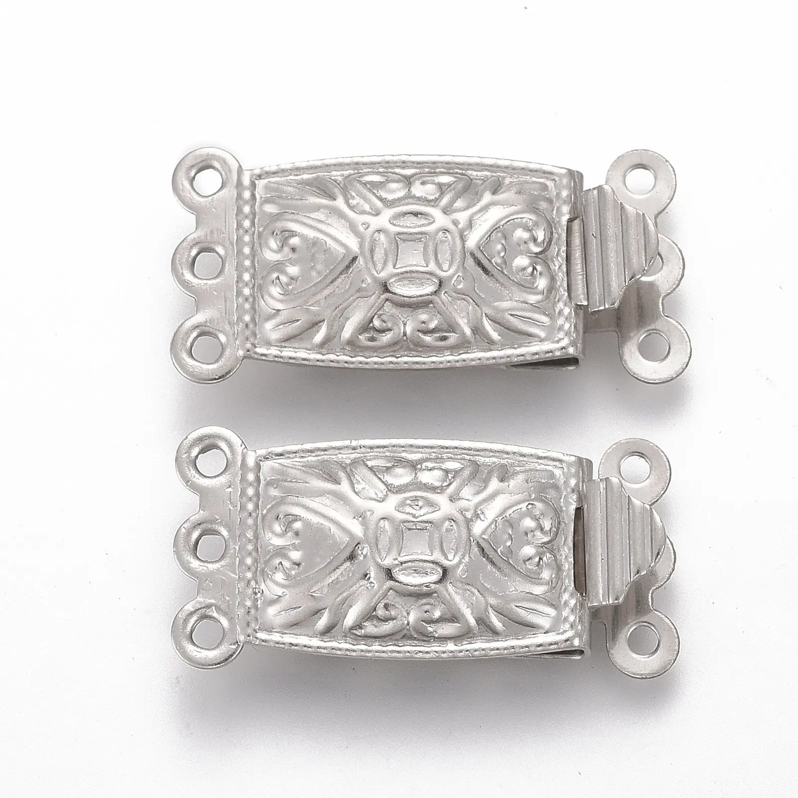 10Sets3Strands304StainlessSteelBoxClaspsRectangleMultiStrand