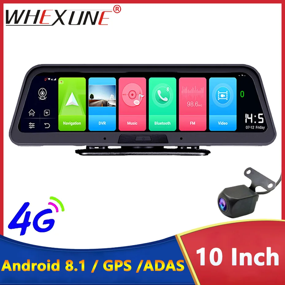 10 Inch Video Recorder 4G Dashcam ADAS Android 8.1 Auto GPS Navigation