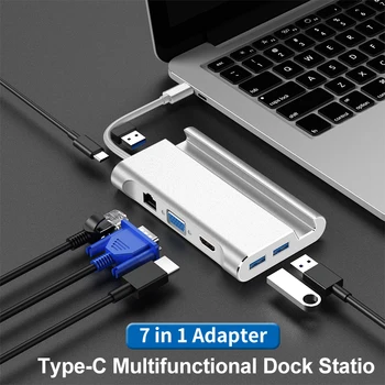 

USB3.0 docking station Smart phone high quality UBS C type to HDMI, VGA, Gigabit interface, USB3.0 * 3, 7 in 1 laptop adapter