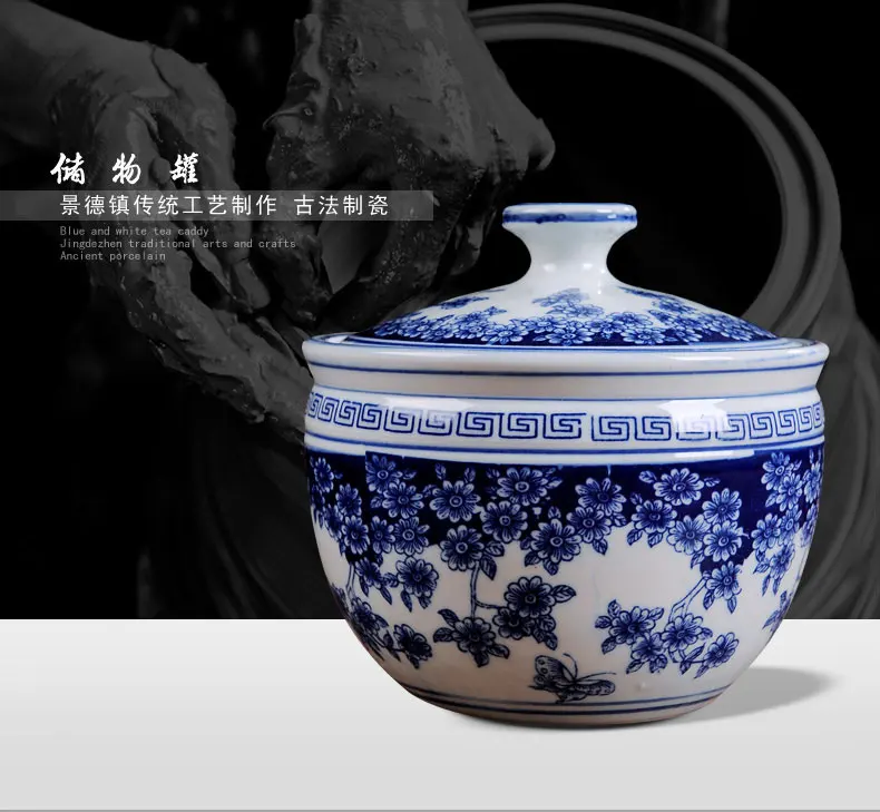 

Jingdezhen Ceramics Handmade China Craft Supplies Vase Decoration Traditional Craft New Blue and White Porcelain Storage Tank 12