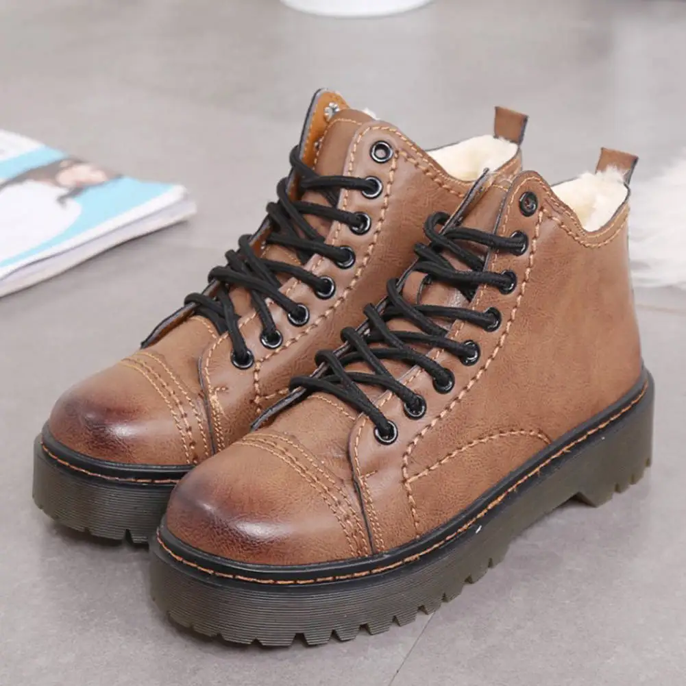 

FINDHER New Martin Boots For Women 2019 Thick Antislip Cow Muscle Sole Platform Ankle Boots Winter Fur Shoes Woman Snow Boots
