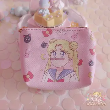 

Cartoon My Melody Sailor Moon Cinnamoroll Cute Mini Zipper Coin Purse PU Leather Wallet Card Key Storage Bag Pouch Gift For Kids