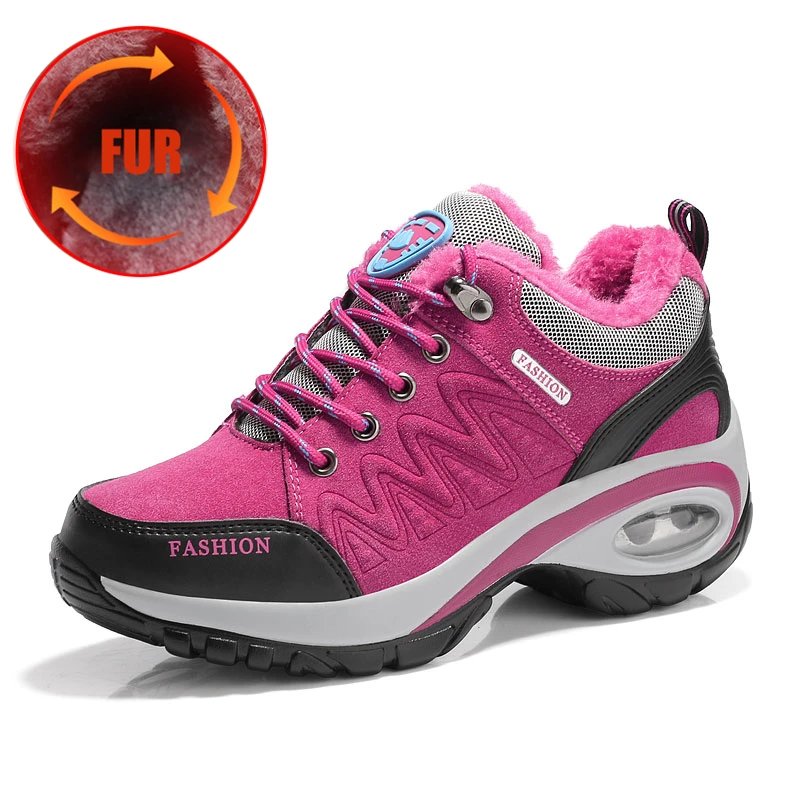 Women Winter Hiking Boots Outdoor Keep Warm Air Cushion Anti-skid Ladies Boots Non Slip Snow Boots Sports Walking Shoes Woman