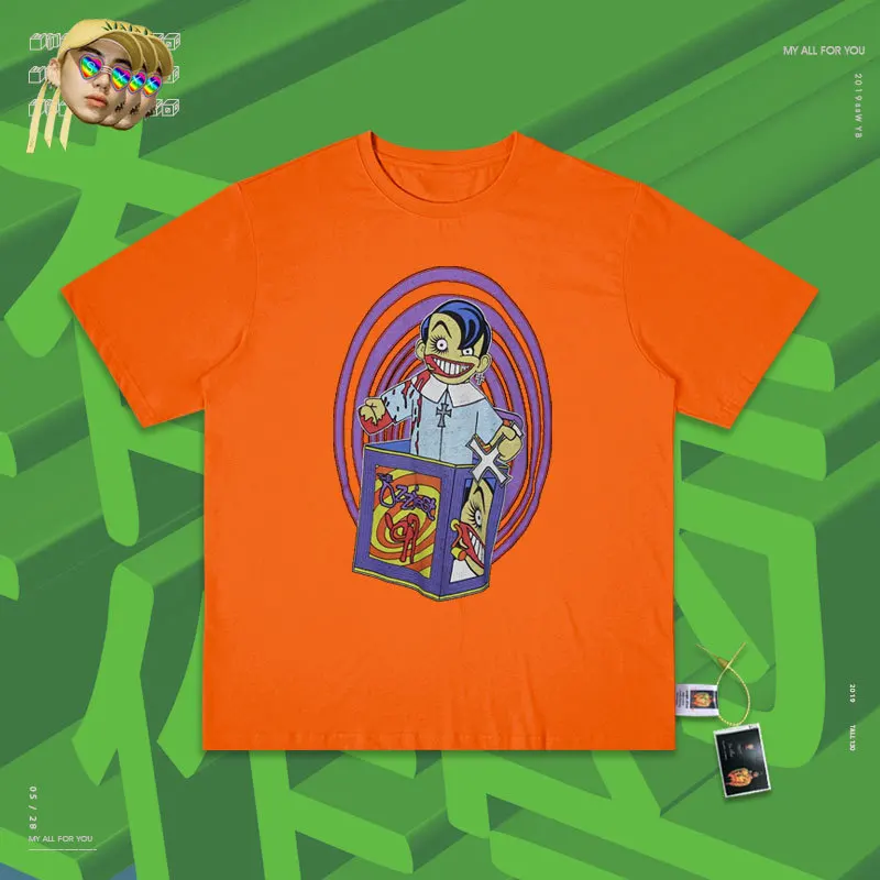 Inst рубашка прекрасный мультфильм ветер рука каракули Muppet кукла мальчик Су банд Чао печати короткий рукав женщина - Цвет: orange