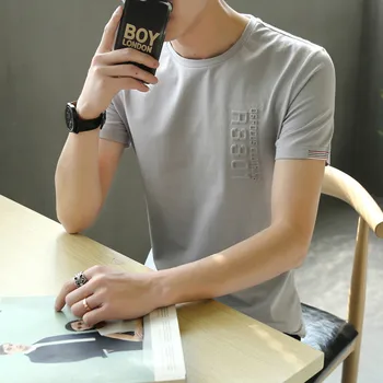 

10250-New summer men's short sleeve t-shirt mulberry silk round neck half sleeve ice silk top