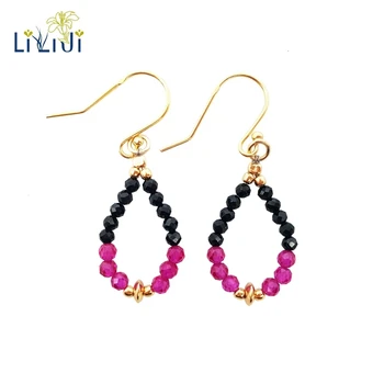 

Lily Jewelry Real Stone Black Spinel Remade Ruby 925 sterling silver Gold Color Drop Dangle Earrings