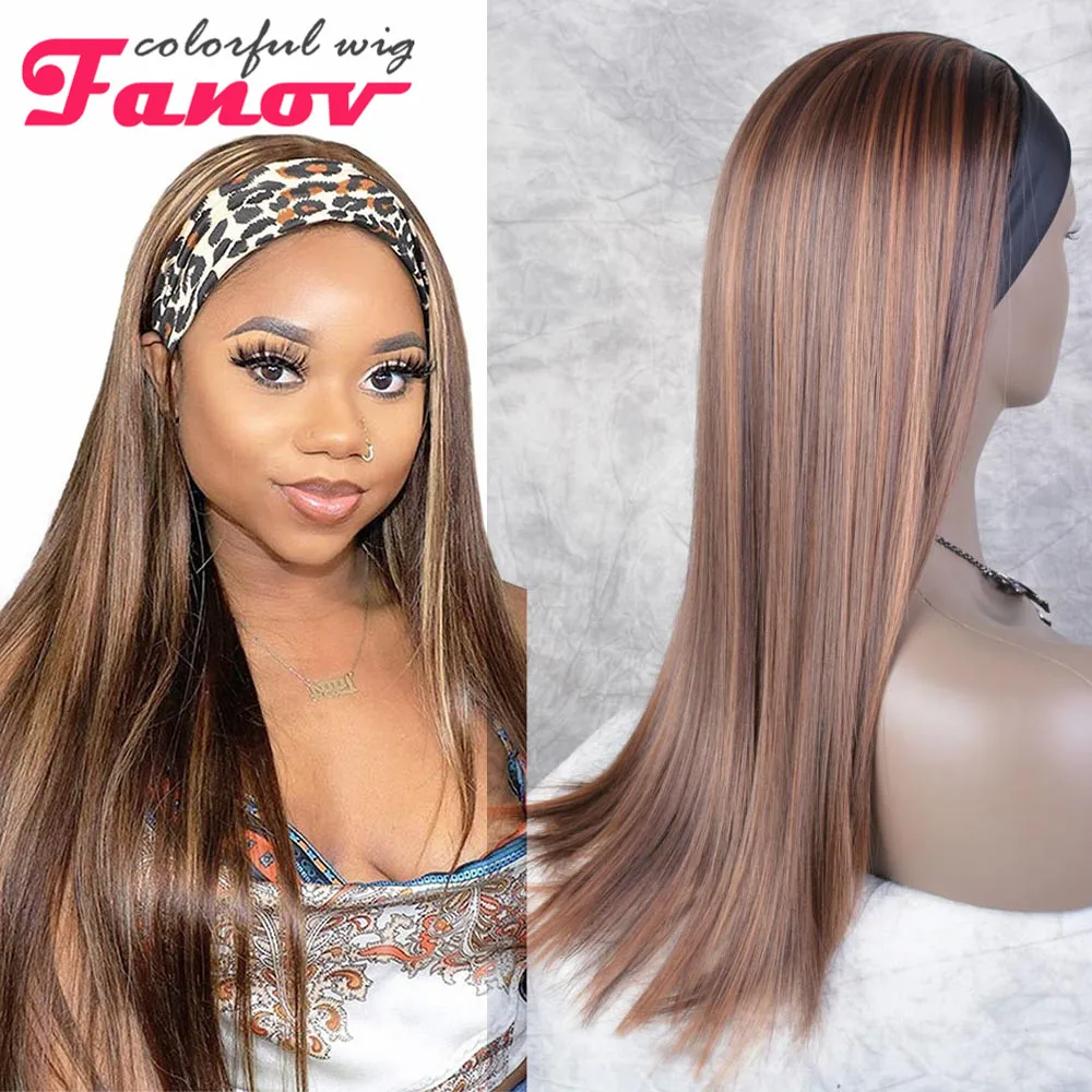 Pelucas de diadema largas y rectas para mujer, cabello sintético, resaltado, marrón, Rubio, colores combinados, pelucas de diadema, negro