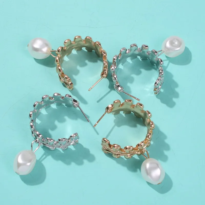 Модные золотые и серебряные шикарные круглые серьги-кольца для женщин серьги-капли с искусственным жемчугом ювелирные аксессуары E6640