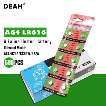 

DEAH 500PCS 1.55V AG4 LR626 377 Alkaline Cell Coin Battery 377A 177 LR66 SR626SW CX66W Button Batteries For Watches Toys Remote