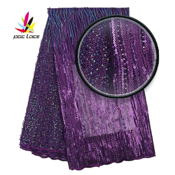 

2019 Sequence Fabrics African Lace Fabric Purple Color Sequins Lace for Bridal Materials Nigerian Wedding Party Dress XZ2986B-5