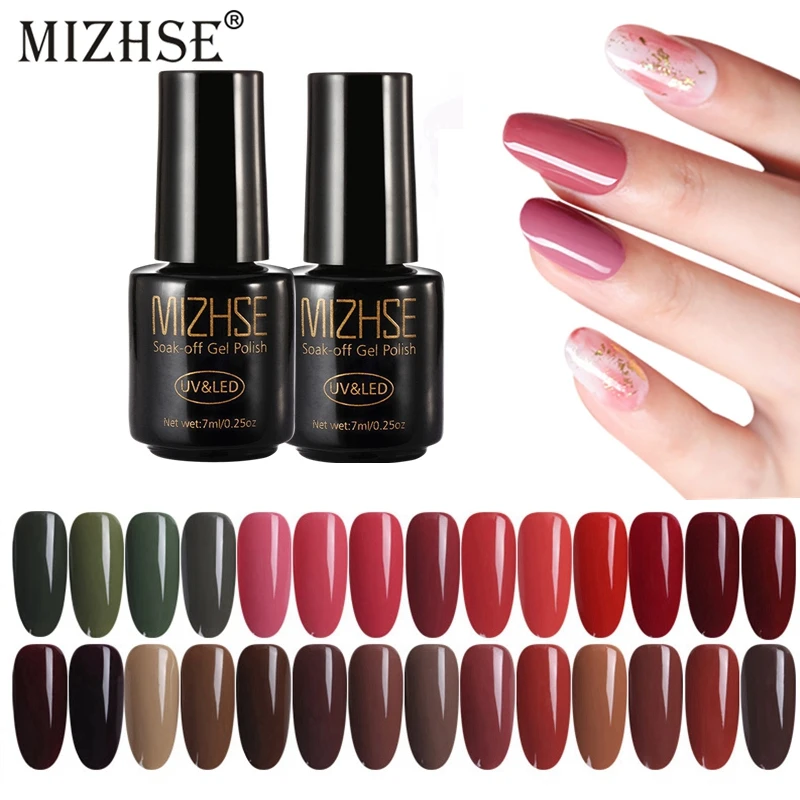 

MIZHSE UV Gel Nail Polish LED Lamp Gel Lacquer Soak Off Gel Polish Pure Colors Semi Permanent Primer Base Top CoatNail Art