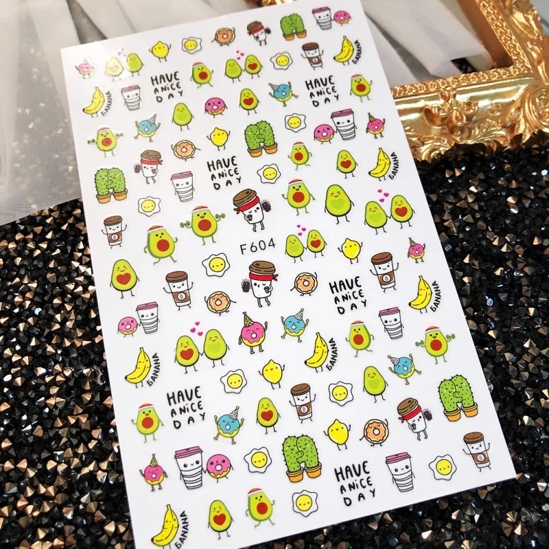 3D Cartoon Nail Stickers Fruit Sketch Abstract Orange Image Peach Art Decor Sliders Manicure for Nails | Красота и здоровье