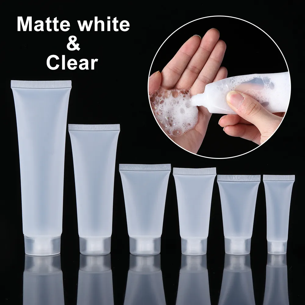 2Pcs Travel Size Empty Matte Clear Tube Cosmetic Cream Lotion Shampoo Bath Squeeze Lotion Containers Refillable Bottles